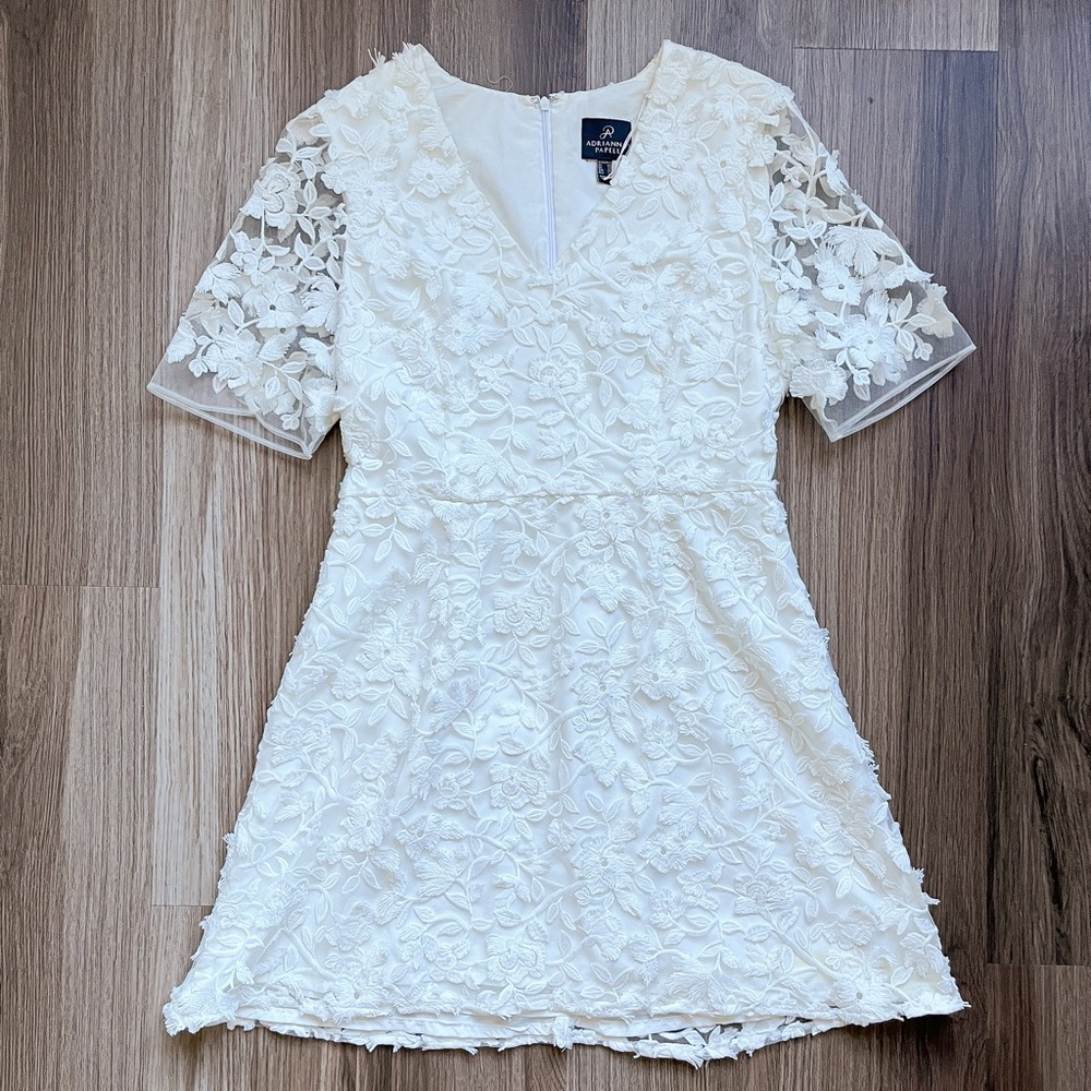 Adrianna Papell White Floral Lace Dress in 8